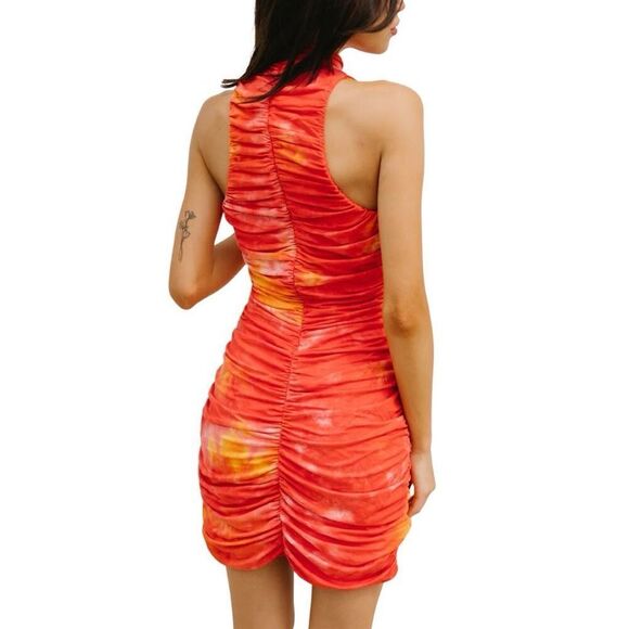 NWT Torn by Ronny Kobo Orange Sunset Kit Ruched Mini Dress - Picture 2 of 7